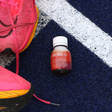 pre-shot bottle on a running track