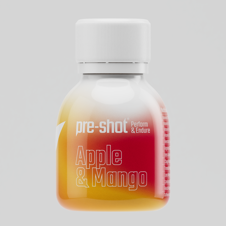 close of up apple & mango flavour pre-shot