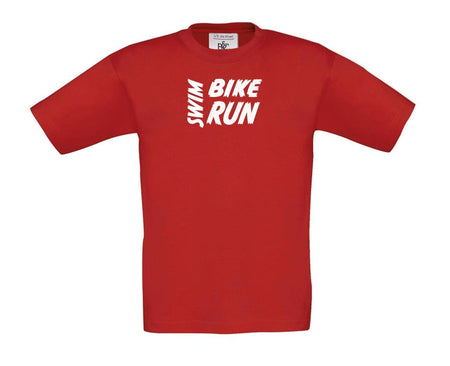 Big Bobble Hats Ltd T-Shirts 3-4 / Red Kids Swim Bike Run T-Shirt