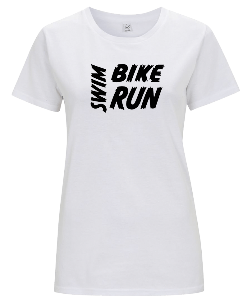 Big Bobble Hats Ltd T-Shirts Extra Small / White Women's Swim Bike Run T-Shirt