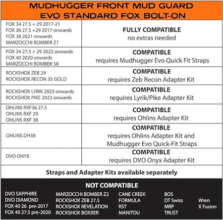 Mudhugger Mudguards Mudhugger EVO Bolt-On (LONG) default fitting for FOX (OPTIONS FOR ZEB, RECON, LYRIK DVO AND OHLINS SEE BELOW)