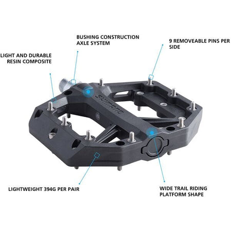 Shimano MTB Pedals PD-GR400 flat pedals, resin with pins, black